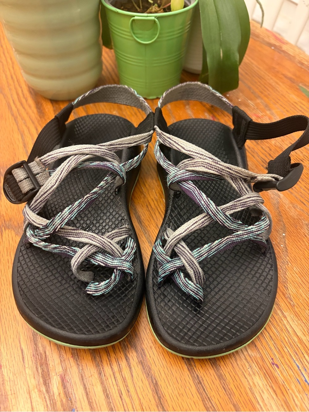 Chaco Sandals Womens 6 Vibram Sporty Strappy Slingback Gray Blue Fabric W6
